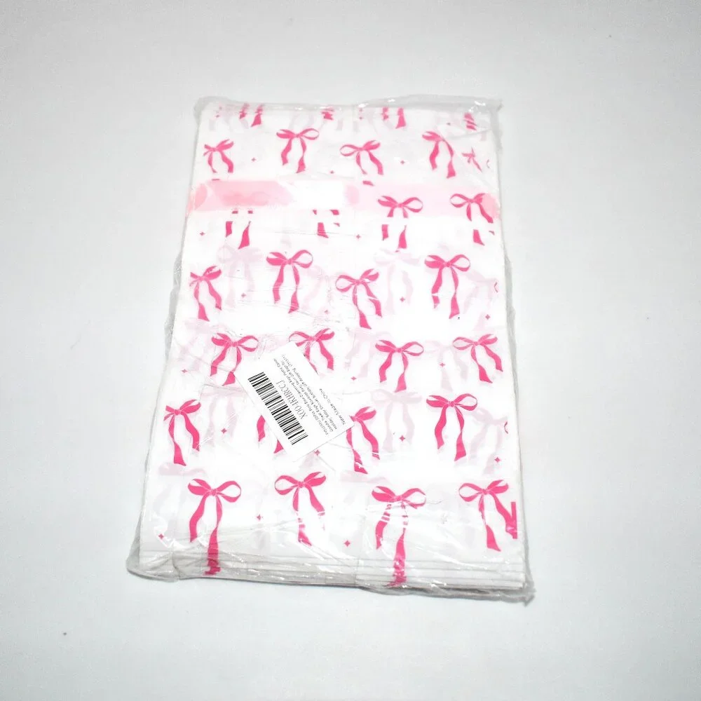 FYSUIMU 50Pcs Pink Bow Drawstring Plastic Candy Goodie Treat Bags Bowknot Party